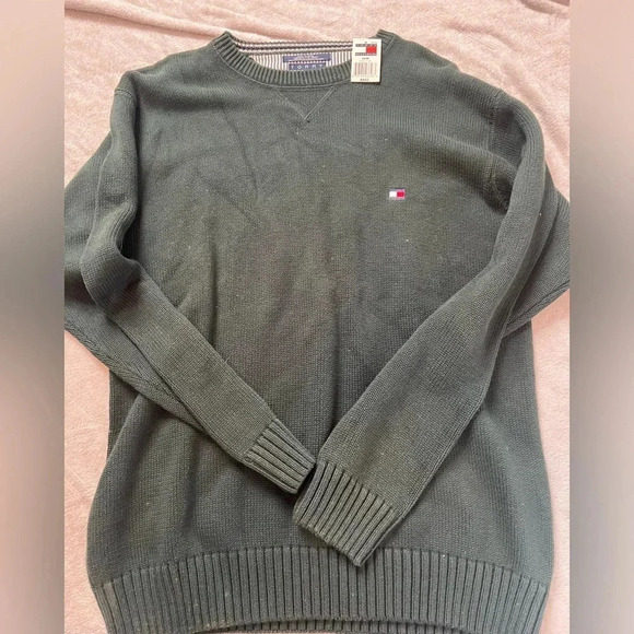 NWT Mens vintage Tommy Hilfiger oversized crewneck sweater size mediumdark green - Picture 1 of 4